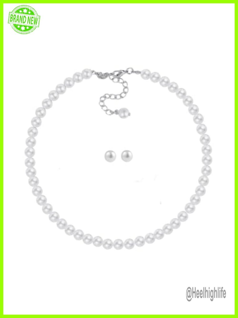 Glass Pearl Necklace Earring Set Faux Pearl Jewelry Set with Charm Chain